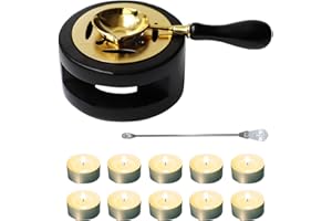 MINGYUESKY Black Wax Seal Warmer Furnace Kit With Spoon, Stir Stick and Tealight Candles Set for Wedding Envelope Seal Stamp