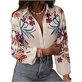 Chvity Women's Floral Printe Boho Long Sleeve Blouse Fall Fashion Button Up Cozy Shirts Office Work Casual Party Tops