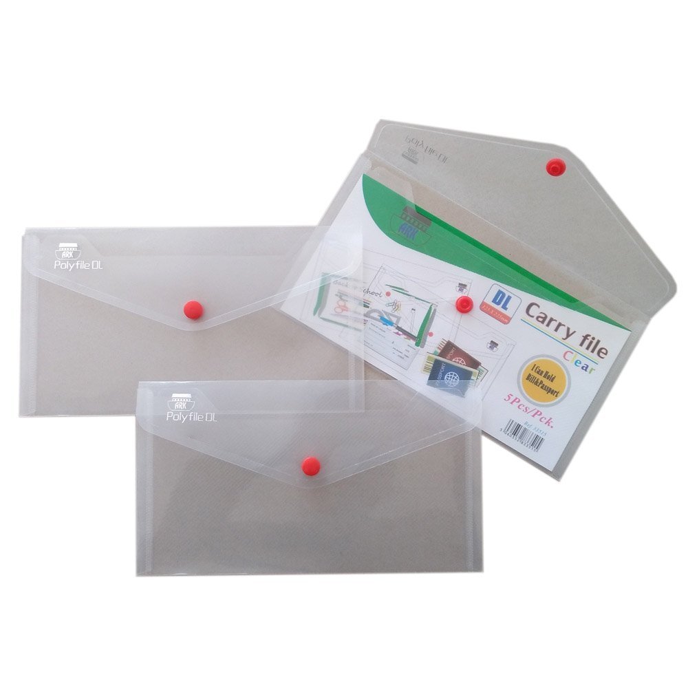 ARK Carry file DL Popper Wallet File with Press Stud - Clear (Pack of 5) - 33515