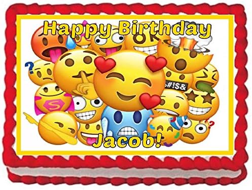 Emoji Personalized 8" x 10.5" Edible Cake Topper Image For Birthdays/Parties -- 1/4 Sheet