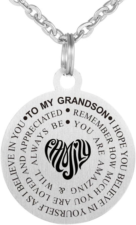 Inspirational Love Birthday Gift to My Grandson Hope You Believe in Yourself as I Believe in You Dog Tag Keychain Necklace