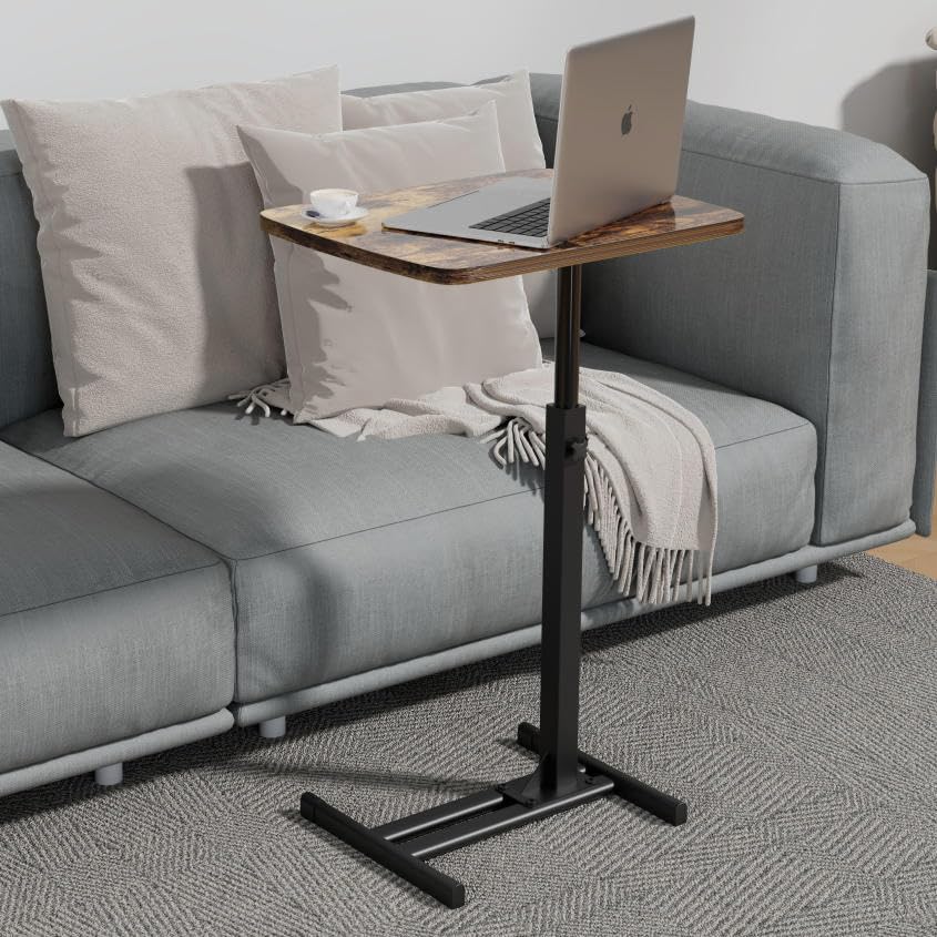 TV Tray Table for Small Spaces with 360° Swivel Tabletop & Height Adjustable,C Shaped Sofa Arm End Side Table, Bed Tray Stand for Eating Laptop,Living Room, Bedroom,Breakfast (Metal Base)