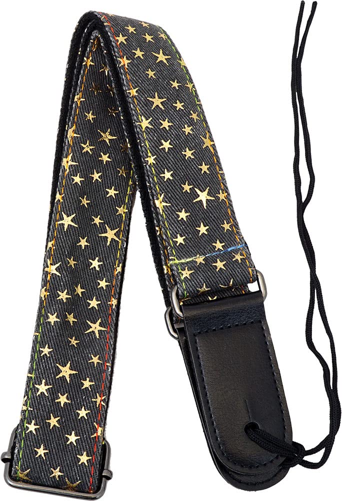 Denim Uke Strap, Gold Stars