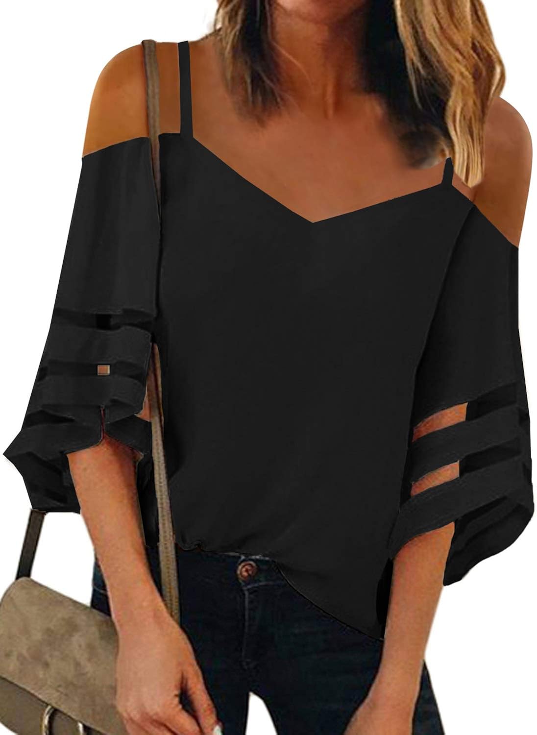 black cold shoulder top
