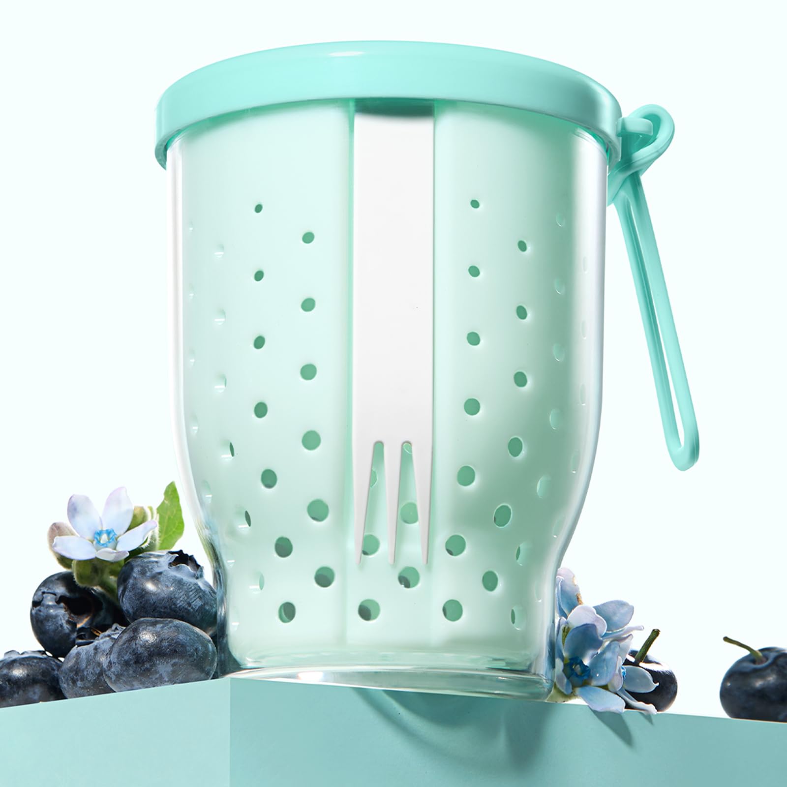 Photo 1 of LoopTime 25 Oz Travel Fruit Cups for Car,Fruit Salad Storage Cup with Fork and Lids,Leakproof Reusable Snack Containers,Airtight Food Storage Containers,Reusable for Travel,Party,Office (Blue)
