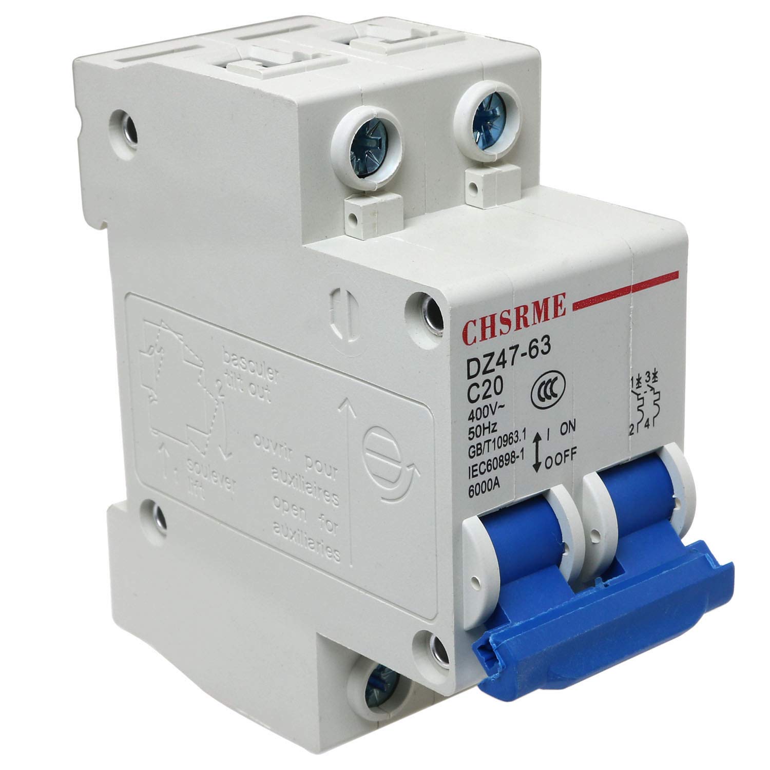 E-outstanding 2 Pole Mini Circuit Breaker 20A 230/400V Low-Voltage Overload Proetction Switch Din Rail Mount DZ47-63