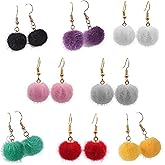 Fluffy Faux Fur Ball Earrings Colorful Pom Pom Dangle Earring Bohemia Ethnic Handmade Plush Ball Drop Earring for Women Thanksgiving Christmas Jewelry