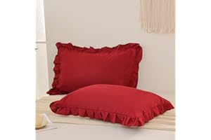 MERRYWORD Burgundy Pillow Cover Pillow Shams Cute Ruffle Standard Pillowcases Solid Pillow Cover Set of 2 Shabby Chic Soft Red Pillowcases 2 Pack (Queen (20''x30''), Burgundy)