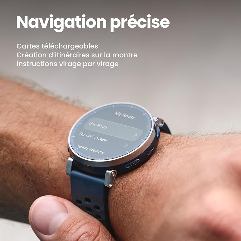 Active 3 Premium Montre Connectée GPS pour Running, 45mm, Écran AMOLED 1,32" en Saphir, Autonomie 12 Jours, 4 Go de Stockage, NFC, Cartes Hors Ligne, 170+ Modes Sport, pour Android & iPhone