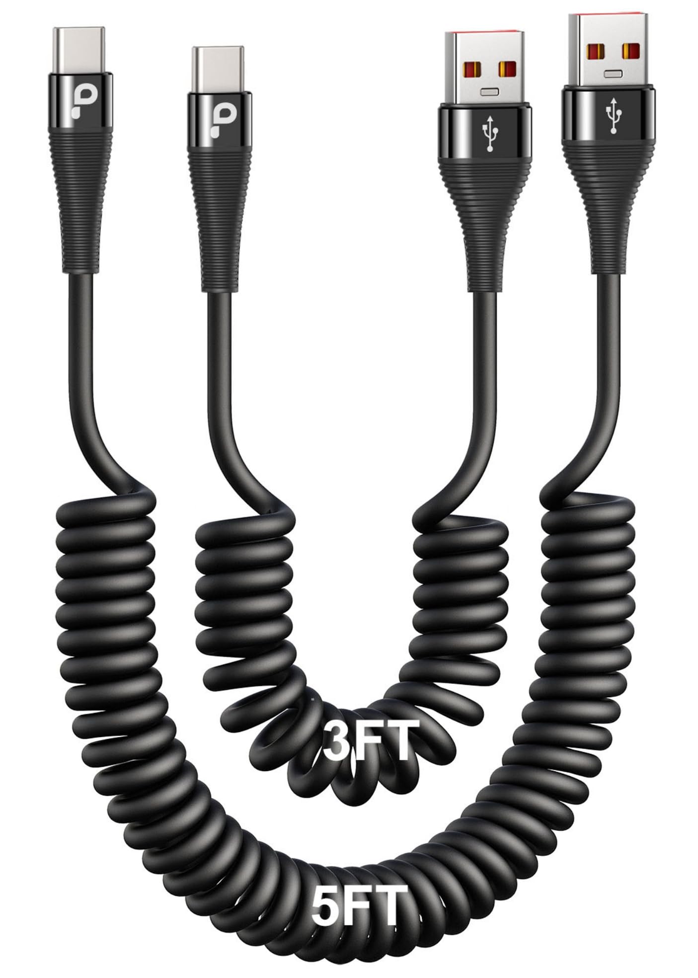 Photo 1 of PRAKIE Coiled USB C Cable Fast Charging for Car 3FT/5FT, USB A to USB C Cable, Type C Charge Cord USB-C Charging Cable Compatible with iPhone 17/16/15/Samsung Galaxy S20 and More USB C Devices-Black