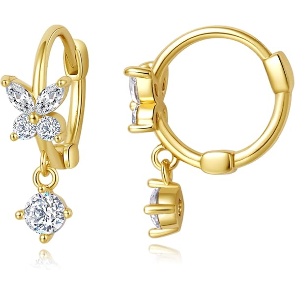 Pendientes Trilogía Floral Bañados En Oro Y Rodi, Con Circonita Blanca Y Azul Oscuro