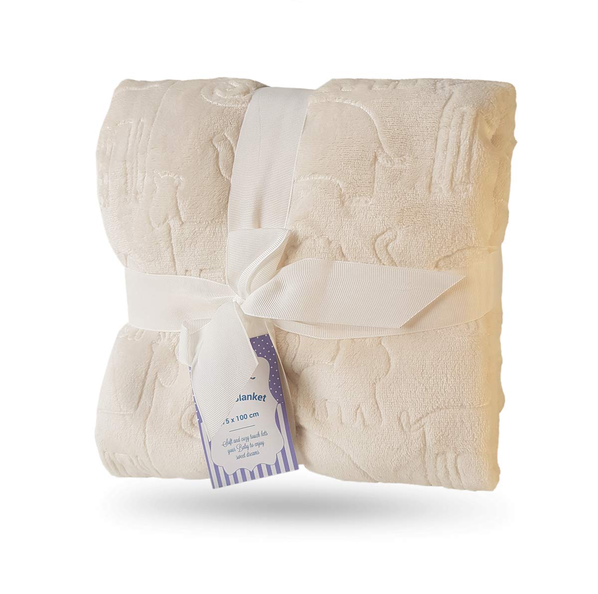 eYone Baby Blanket 75×100 cm - Soft Embossed Fleece - Animal Pattern - Lightweight Baby Comforter - Pram, Cot & Stroller - Unisex Gift - Cream