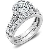 Amazon Essentials Sterling Silver Flower Halo Ring set with Infinite Elements Cubic Zirconia