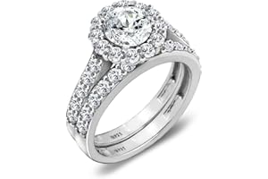 Amazon Essentials Sterling Silver Flower Halo Ring set with Infinite Elements Cubic Zirconia