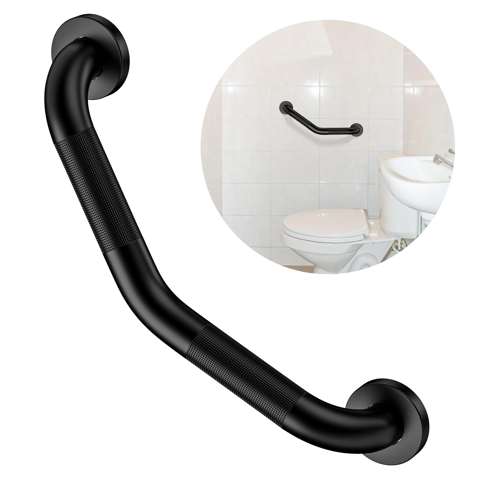 Photo 1 of 16 Inch Angled Grab Bar, ZUEXT Anti Slip Black Shower Grab Bar Handles, Stainless Steel Knurled Bathroom Balance Bar, Safety Hand Rail Support,Handicap Elderly Injury Senior Assist Bath Handle