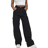 Flvsun Women's High Waist Baggy Cargo Jeans Flap Pocket Y2K Streetwear Wide Leg Denim Pants