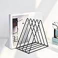 QPEY Triangle File Holder,5 Slot Metal Vinyl Record Stand Holder Magazine Newspaper Holder Photography Props for Office Home 2 Pcs (2pc black)