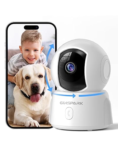 GOLSPARK Indoor Security Camera 2K, Pet Camera for Home Security, Dog Cam  Pan/Tilt, Motion Tracking, 2-Way Audio, Night Vision Baby Monitor, Siren