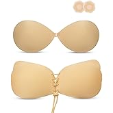 KSang Backless Strapless Bra for Push Up, 2 Pairs Padded Adhesive Invisible Sticky for Women and Wedding Dress