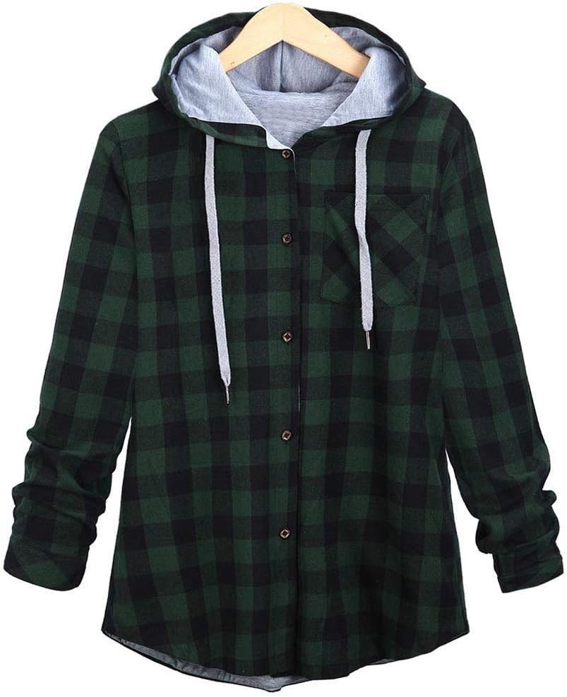 TOPKEAL Coat Women Plaid Hooded Cardigan Shirt Button Sports Casual Cotton Blouse Warm Slim Lapel Long Sleeve Jacket Outerwea Ladies Young Fashion 2018 Red Black Blue Gray