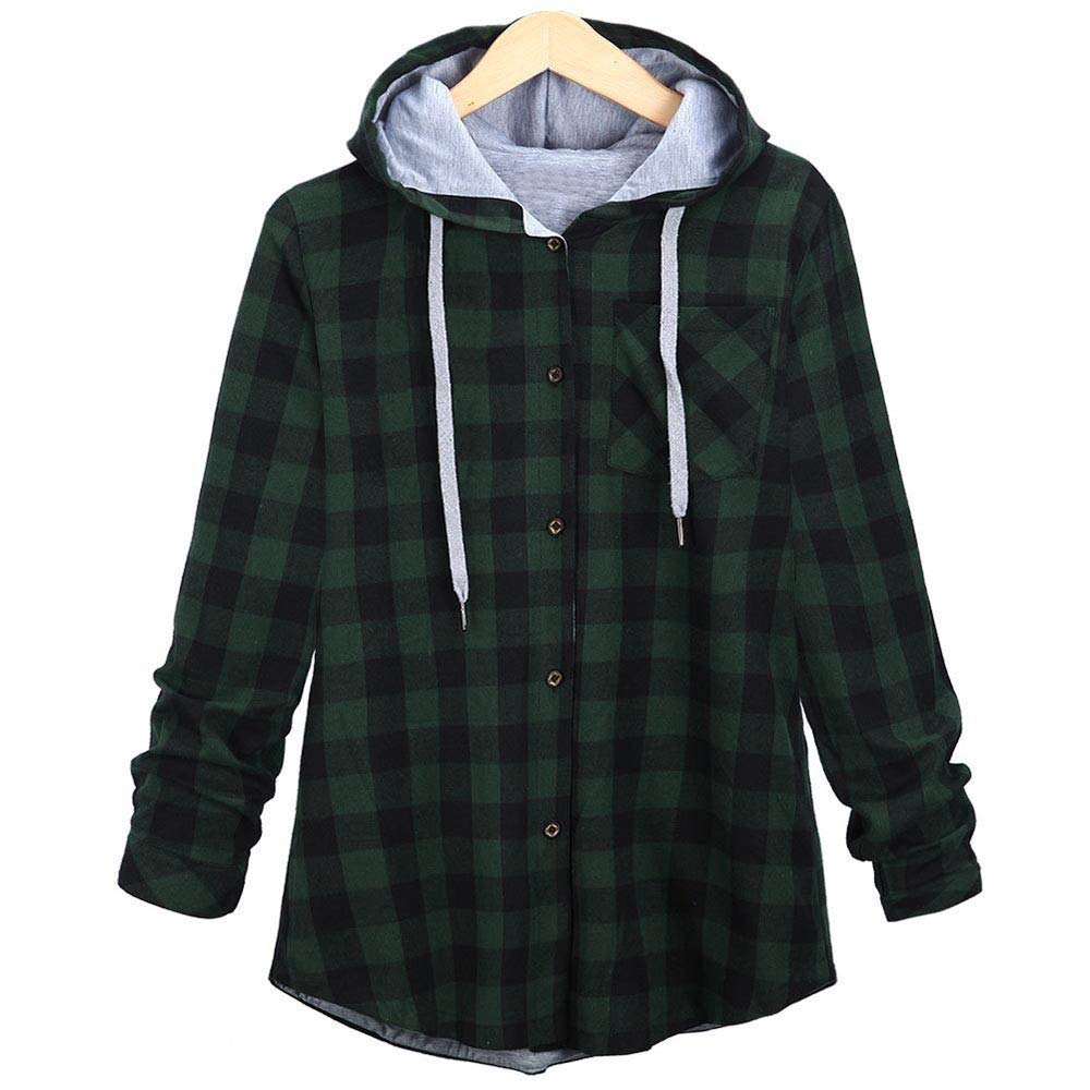 Coat Women Plaid Hooded Cardigan Shirt Button Sports Casual Cotton Blouse Warm Slim Lapel Long Sleeve Jacket Outerwea Ladies Young Fashion 2018 Red Black Blue Gray