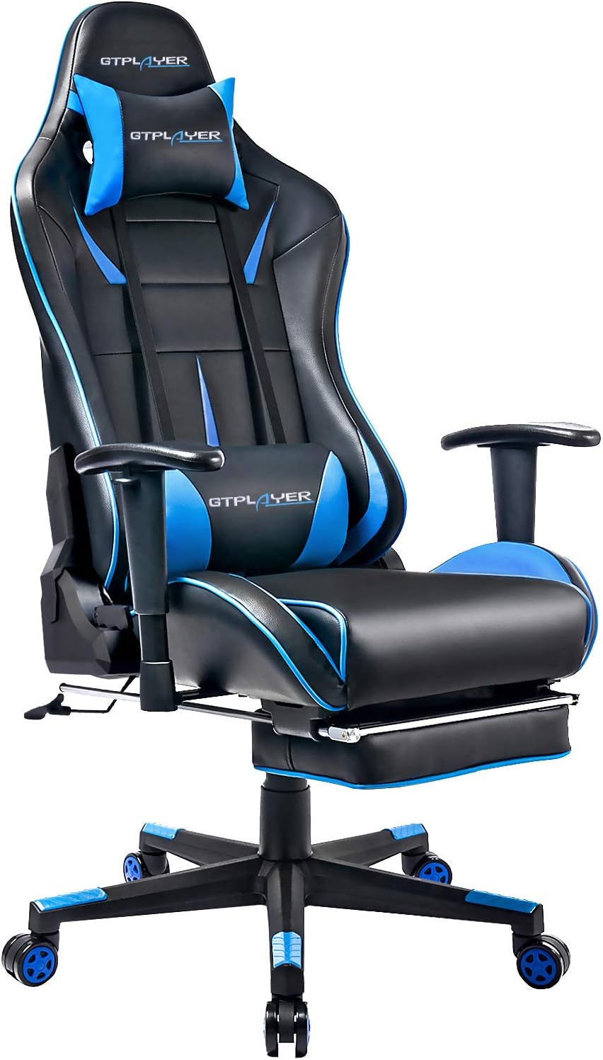 GTPLAYER Gaming Chair with Footrest Racing Heavy Duty E-Sports Chair for pro Gamer Seat Height Adjustable Multi-Function Recliner with Headrest and Lumbar Support Pillow