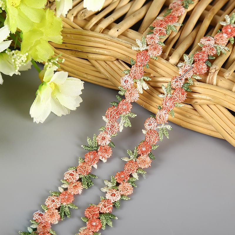 YYCRAFT 5 Yards Venise Rose Trim Wedding Bridal Ribbon Appliques Sewing Craft (5/8 Inch, Coral)