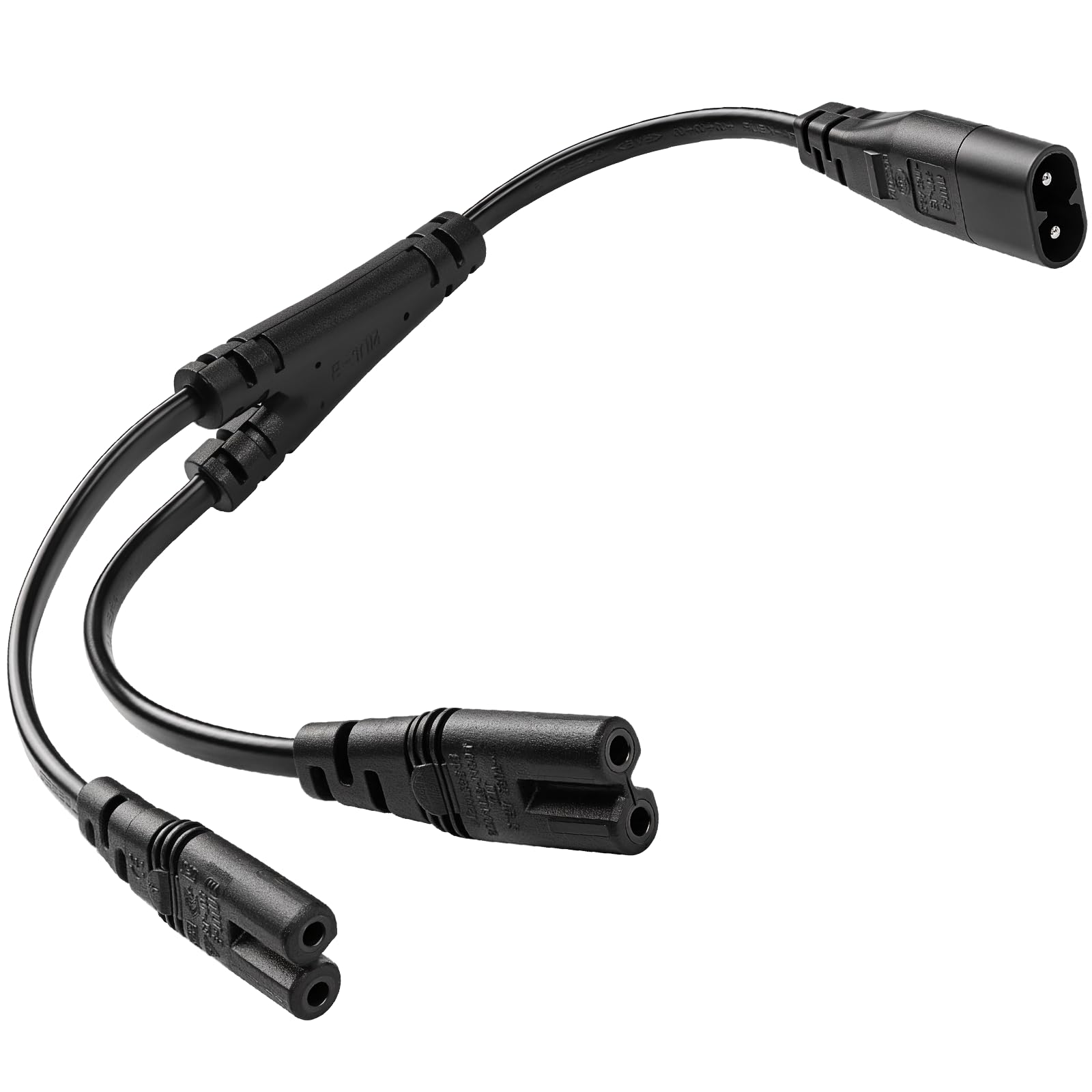IEC320 C8 to 2X C7 Y Splitter AC Power Cord, IEC Figure 8 Male to 2 Female 1 in 2 Out AC Power Cable 30CM