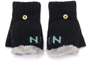 EILOVA ORITYLE Winter Convertible Fingerless Gloves Mittens Fleece Lined Warm Flap Cover Gloves Wool Knit Mitten for Men Women