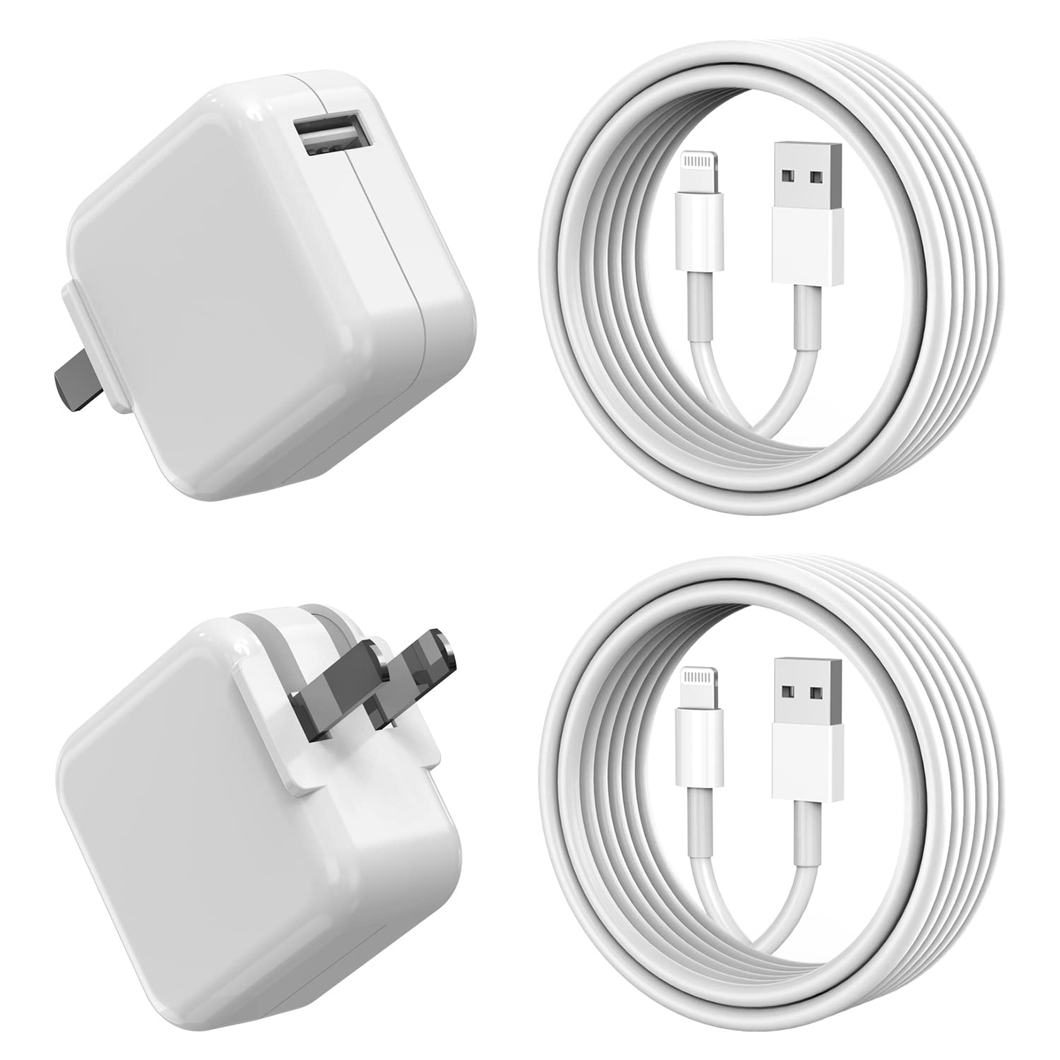 iPad Charger iPhone Charger, 2-Pack 【Apple MFi Certified】 12W Charge iPad Foldable Portable Travel Plug with 3.3FT Lightning Cable Compatible with iPhone, iPad, iPad mini 1/2/3/4/5, iPad Air 1/2/3
