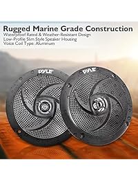 Pyle Marine Speakers   5.25 Inch 2 Way Waterproof and Weather Resistant Outdoor Audio Stereo Sound System with LED Lights, 180 Watt Power and Low Profile Slim Style   1 Pair   PLMRS53BL (Black)