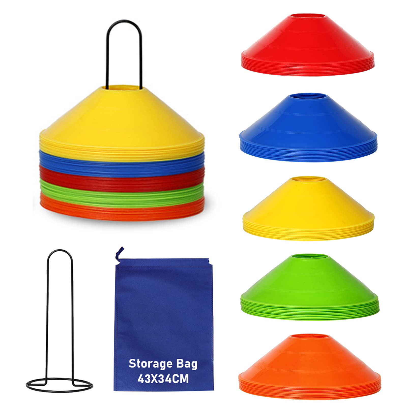 SHUIBIAN football cones marker hoods disc cones agility training cones football training accessories (set of 20 or 50, mixed colours), Children (Unisex), Mixed colour 20., Gemischte Farbe-Set von 20