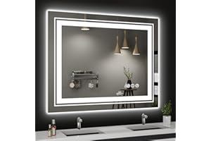 Snowdool LED Bathroom Mirror, 40"X32" with Front and Backlit, Anti-Fog, Bathroom Vanity Mirror for Wall, Memory Function, Stepless Dimmable, Tempered Glass (Horizontal/Vertical)