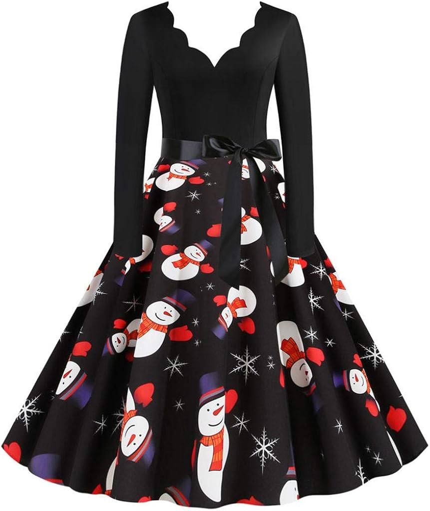 New womens ladies christmas swing dress santa snowflake novelty plus