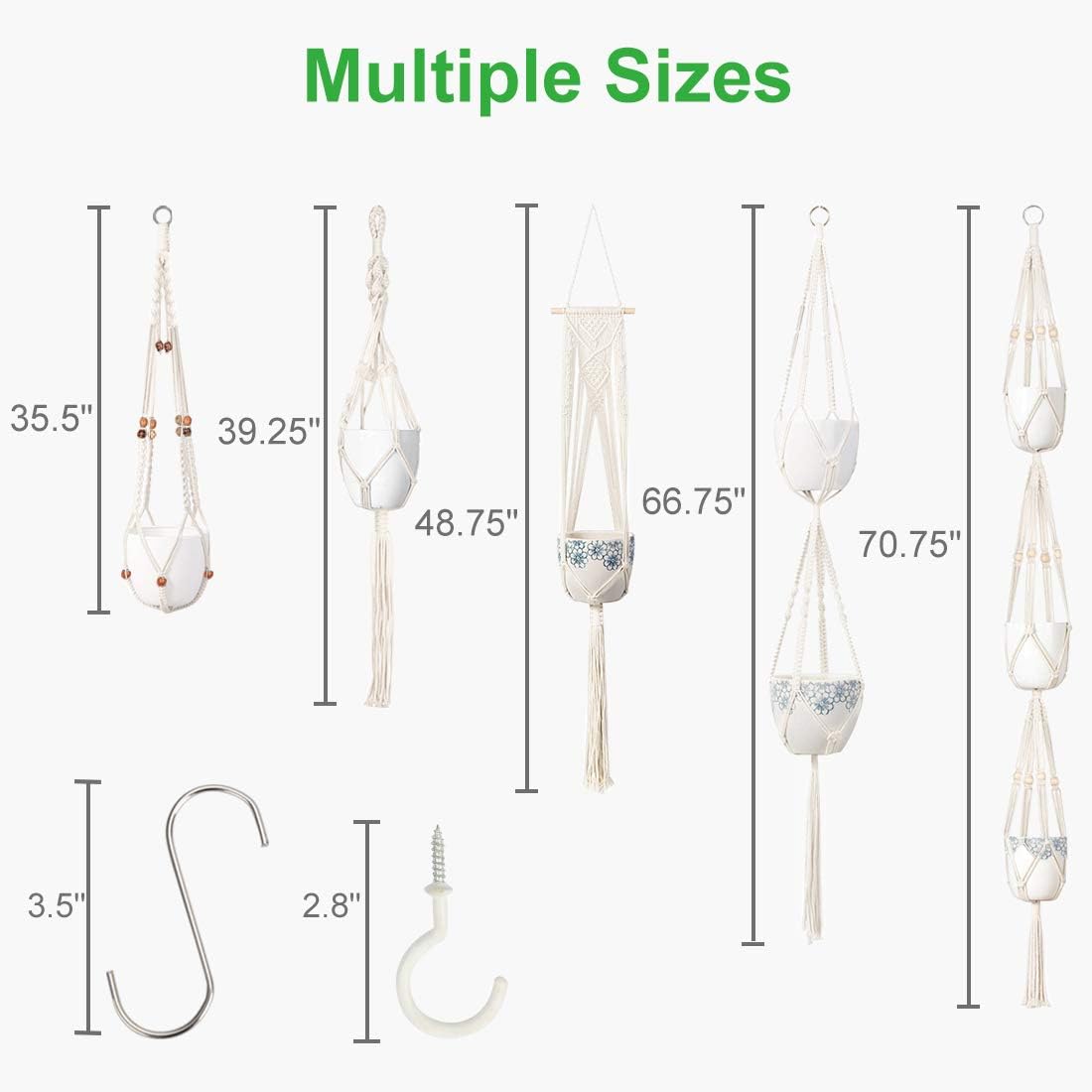 GROWNEER 5 Packs Macrame Plant Hangers with 5 Hooks, Different Tiers, Handmade Cotton Rope Hanging Planters Set Flower Pots Holder Stand, for Indoor Outdoor Boho Home Decor: Kitchen & Dining