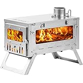POMOLY Camping Wood Stove Hot Tent Stove, Ti Mini 0.6 Portable Lightweight Titanium Stove for Hiking, Cooking (Stove Pipe 6.5