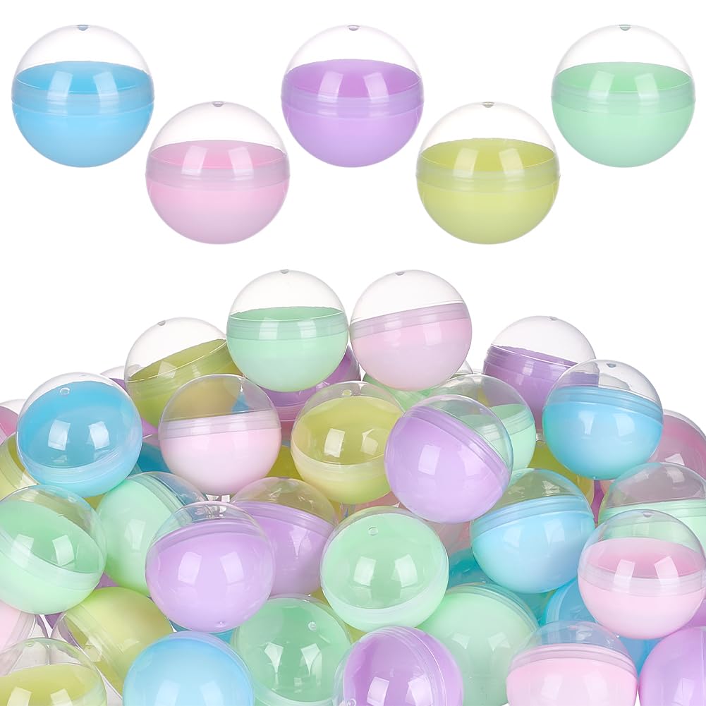 UNICRAFTALE 70pcs Vending Machine Capsules 2in Translucent Empty Plastic Ball Container Colorful Gachapon Gumball Machine Capsules for Prizes Party Favors Random Color