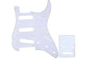 Musiclily SSS Strat Pickguard and BackPlate Set for Fender USA/Mexican Standard Stratocaster Modern Style Eelctric Guitar,4Ply White Pearl