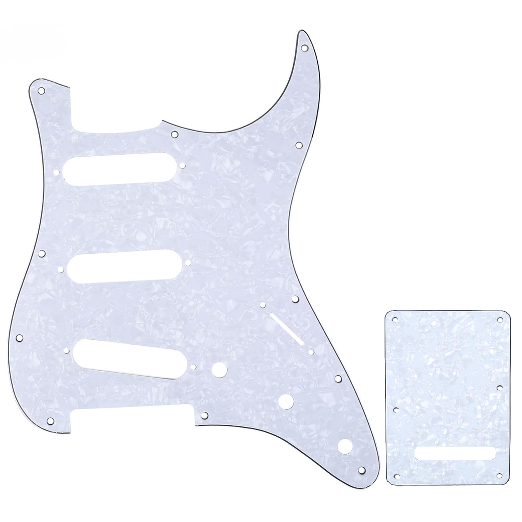 Musiclily SSS Strat Pickguard and Back Plate Set for Fender USA/Mexican Standard Stratocaster Modern Style Electric Guitar, 4Ply White Pearl