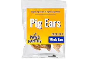 Paw & Pantry Thick Cut Whole Pig Ears for Dogs - 8 Pack of Hormone & Chemical-Free Pig Ear Dogs Treats - Easily Digestible & Hand-Trimmed 5-6" Dog Pig Ear Chews