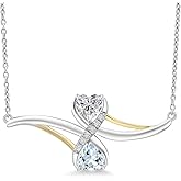 Gem Stone King 925 Silver and 10K Yellow Gold Lab Grown Diamond and Sky Blue Aquamarine Pendant Necklace for Women | 0.92 Cttw | Gemstone April Birthstone | Heart Shape 5MM | With 18 Inch Chain