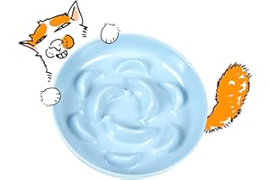 FULLCHARM Unbreakable Slow Feeder Bowl - Melamine Puzzle Cat Bowl for Healthy Eating - Cat Feeder for Wet & Dry Food- Dishwasher Safe & Non Slip Design - 6.3''W x 1.2''H - 7 oz - Sky Blue
