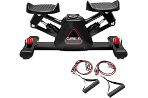 CURSOR FITNESS Twist Steppers for Exercise, Mini Stair Stepper, Desk Step Machine with Dual Resistance Bands, Full Body Cardio Workout Equipment, 300 LBS Capacity for Home Exercise
