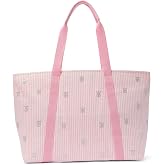 Victoria's Secret VS Logo Rhinestone Heritage Stripe Tote Bag Pink White Large Carryall New