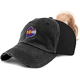 Ponytail Cap Women's Baseball Cap Embroidered Colorado State Heart Flag B Embroidery Cotton