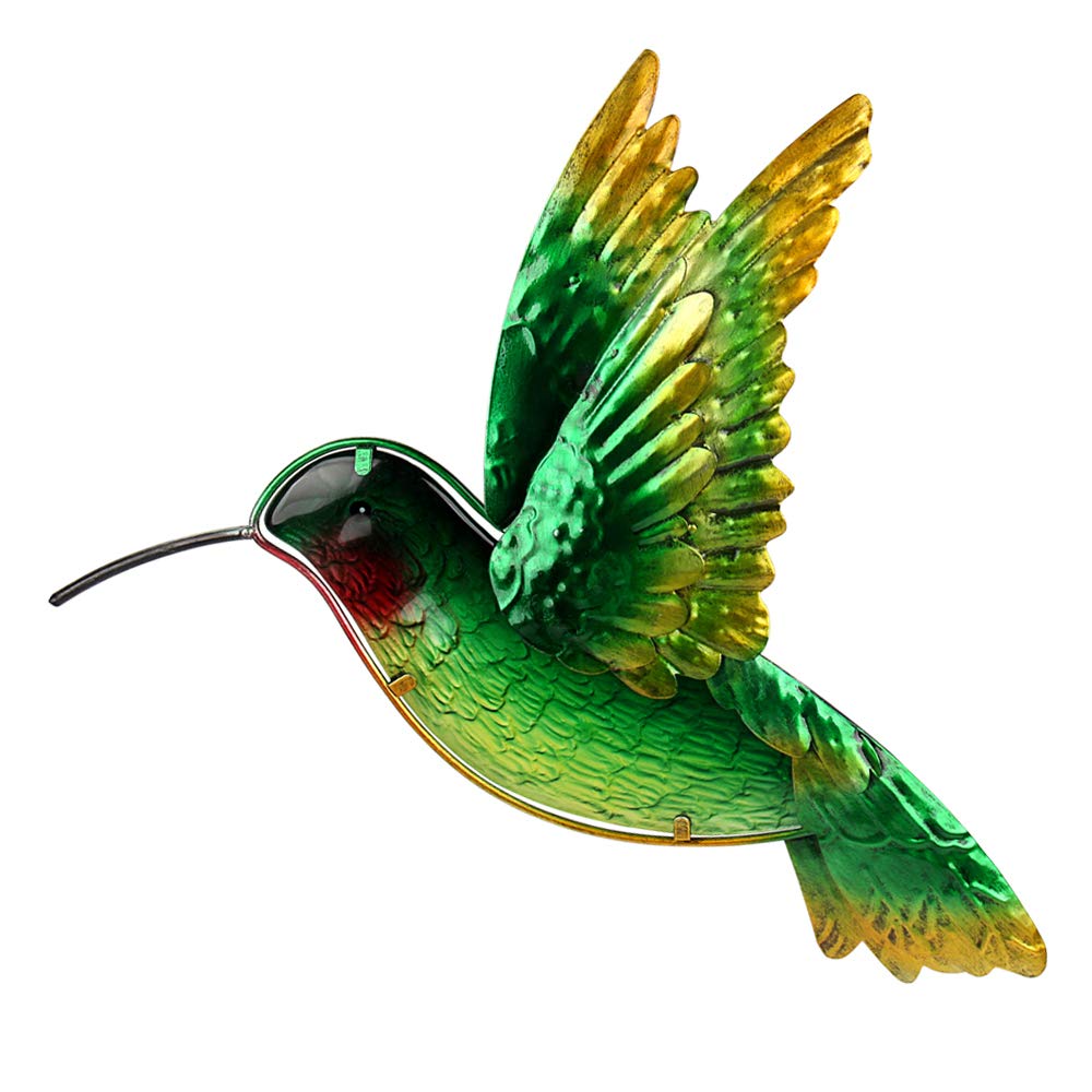 John's Studio Metal Hummingbird Wall Decor Bathroom Glass Art Iron Sculpture Outdoor Green Hanging Decoration for Home Bedroom Garden Patio Porch or Fence