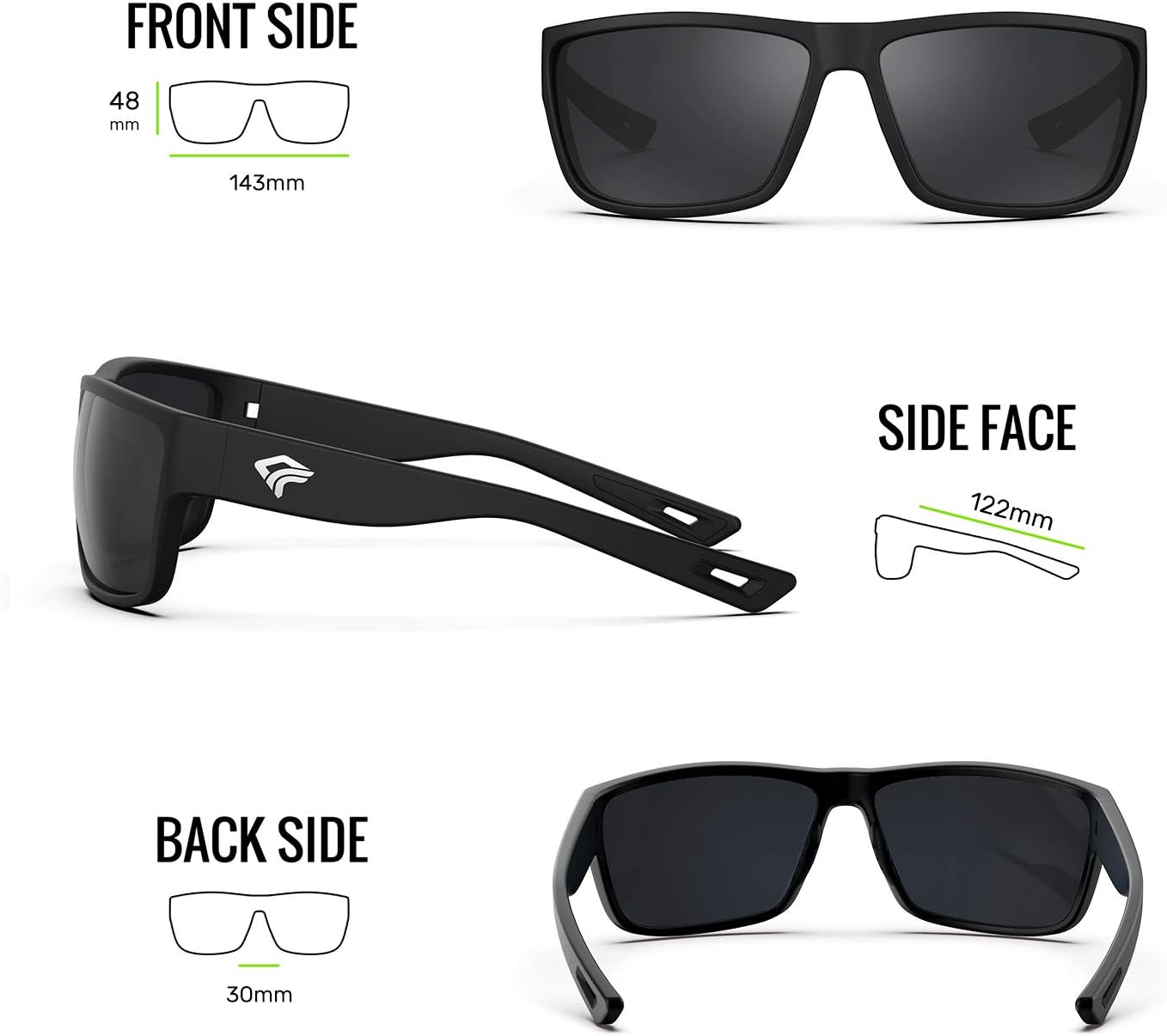 TOREGE Polarized Sports Sunglasses for Men and Women Cycling Running Golf Fishing Sunglasses TR26 (Black Frame & Grey Lens): Clothing