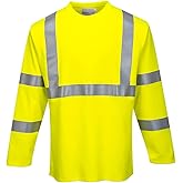 Portwest FR96 FR Long Sleeve Safety Work T Shirt in Reflective Hi Vis ASTM ANSI, Large