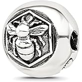 JewelryWeb 13mm 925 Sterling Silver Reflections Round Bee Hinged Bead Charm Pendant Necklace for Women