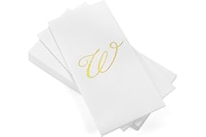 AH AMERICAN HOMESTEAD AMERICAN HOMESTEAD Disposable Hand Towels - Gold Foil Monogrammed Guest Napkins - Linen-Like Bathroom Paper Towels for Guests - Perfect Wedding and Party Napkins - 50 Count (Gold W)